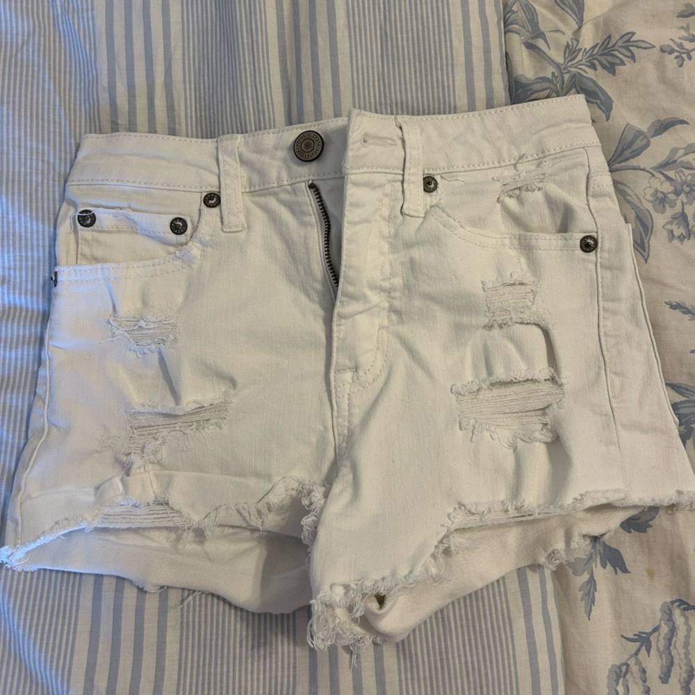 White Distressed Denim Shorts